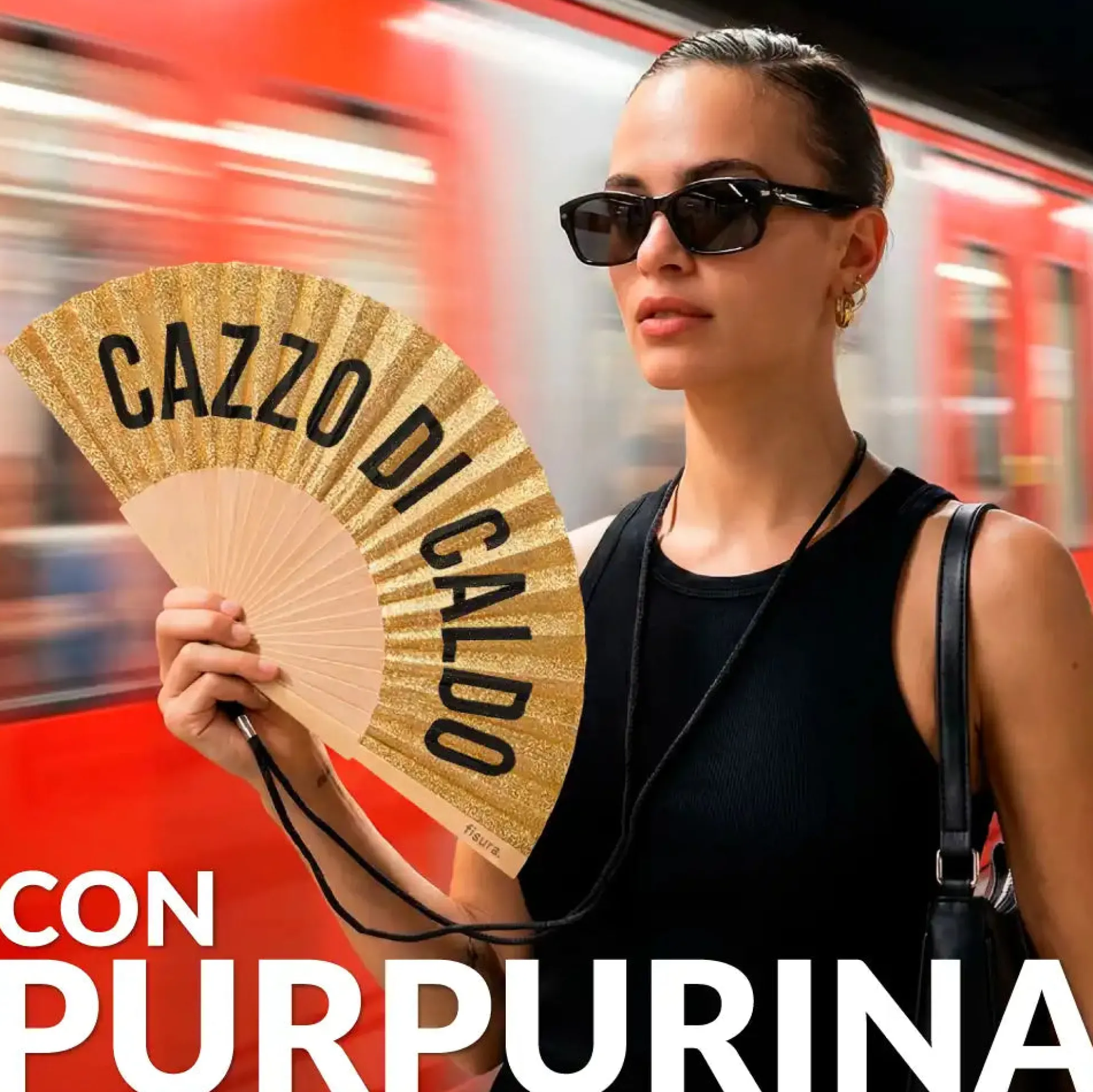 Abanico "Cazzo di caldo" purpurina