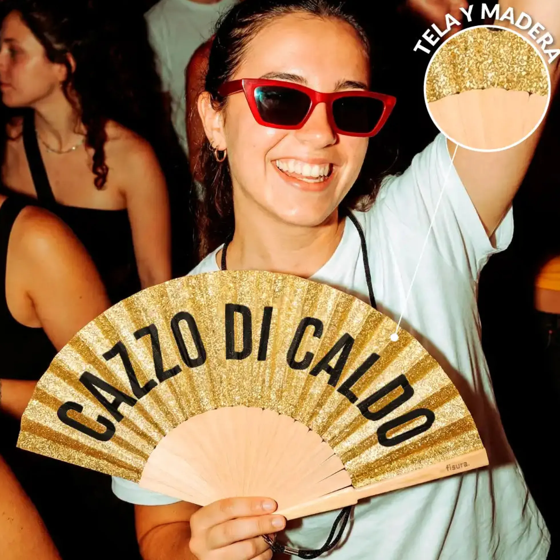 Abanico "Cazzo di caldo" purpurina
