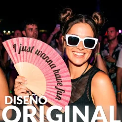 Abanico “I just wanna have fun” purpurina