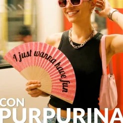 Abanico “I just wanna have fun” purpurina