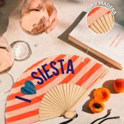 Abanico "I love siesta" purpurina