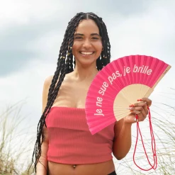Abanico "Je ne sue pas, je brile" rosa