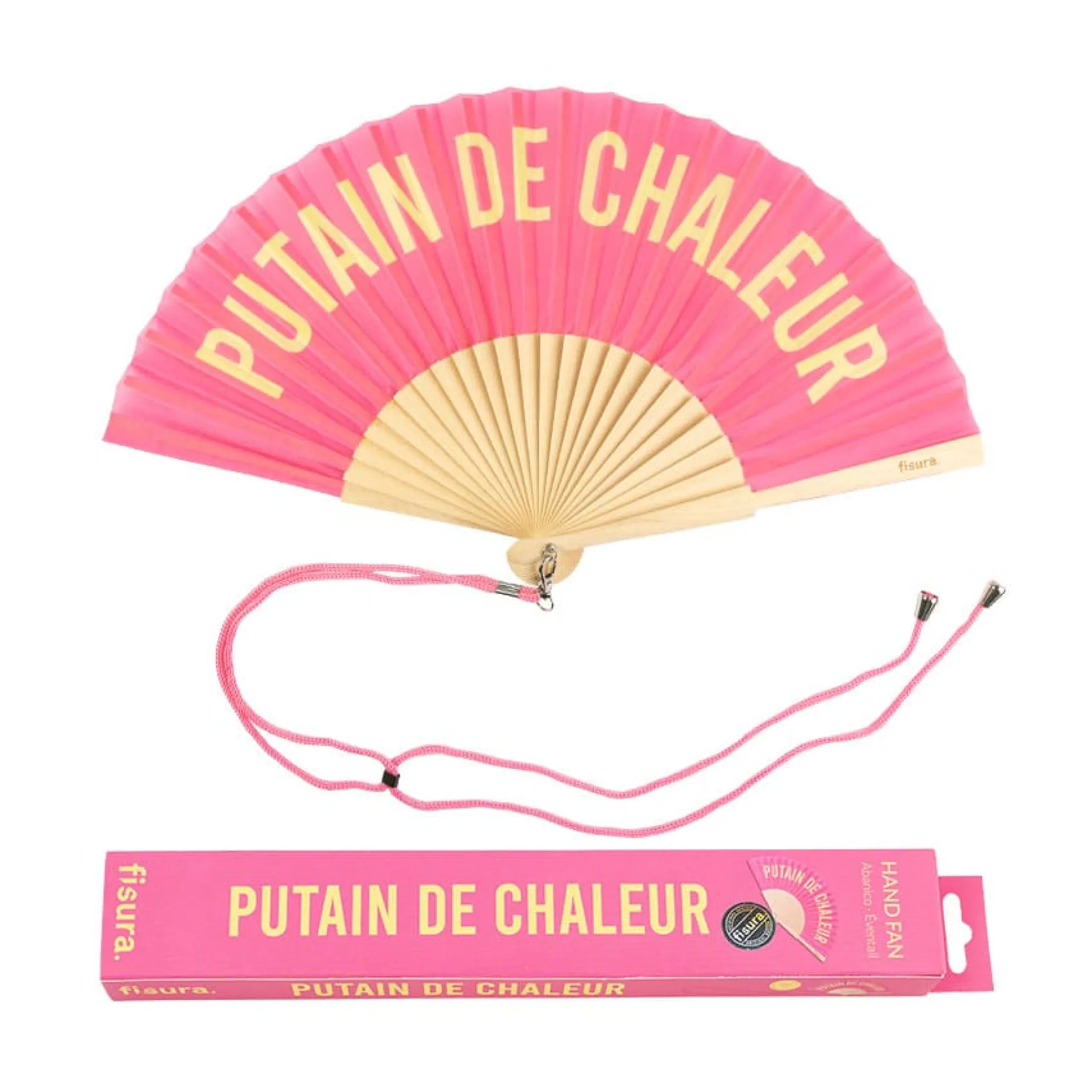 Abanico "Putain de chaleur" rosa