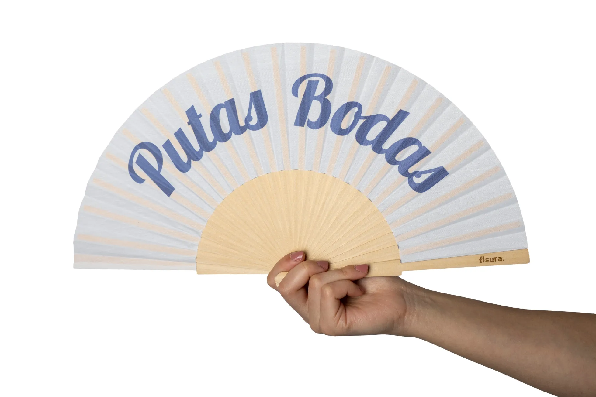 Abanico "Putas bodas" blanco y azul