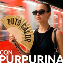 Abanico "Puto calor" purpurina
