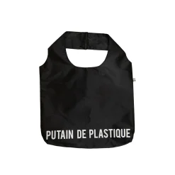 Bolsa Reutilizable "Putain de plastique" Negro/Blanco