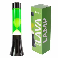 Lámpara de lava amarilla de 30 cm con base negra y líquido verde