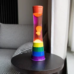 Lámpara de lava Arcoiris, líquido rosa y lava naranja