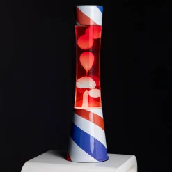 Lámpara de lava Barbería, líquido transparente y lava roja