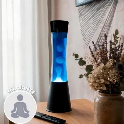 Lámpara de lava blanca de 40 cm con base negra y líquido azul