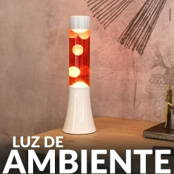 Lámpara de lava blanca de 30 cm con base blanca y líquido rojo
