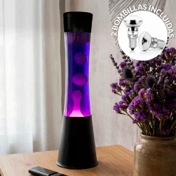 Lámpara de lava blanca de 40 cm con base negra y líquido morado