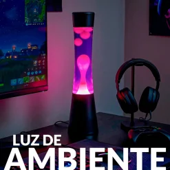 Lámpara de lava blanca de 40 cm con base negra y líquido morado