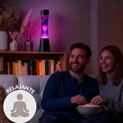 Lámpara de lava blanca de 40 cm con base negra y líquido morado