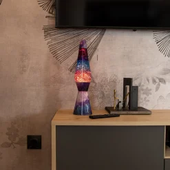 Lámpara de Lava 'Bullet' con base efecto galaxia, líquido morado y purpurina