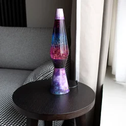 Lámpara de Lava 'Bullet' con base efecto galaxia, líquido morado y purpurina