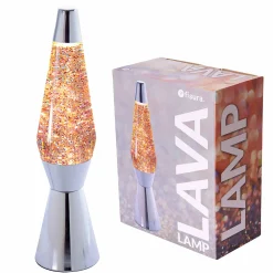 Lámpara de lava “Bullet” con purpurina y base cromada