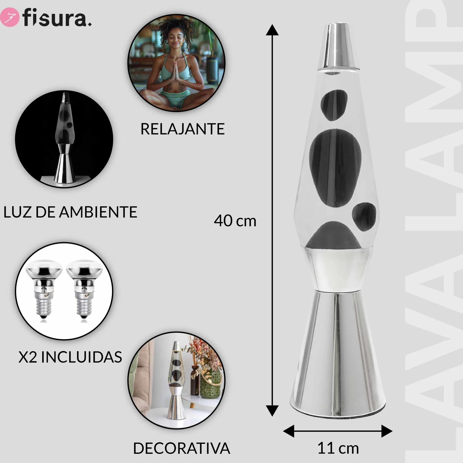 Lámpara de lava "bullet" negra