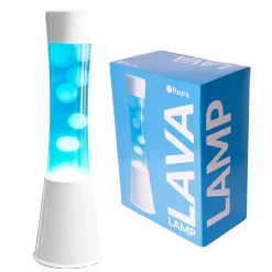 Lámpara de Lava con base blanca, líquido azul y lava color menta