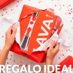 Lámpara de Lava con base cromo, líquido transparente y lava roja