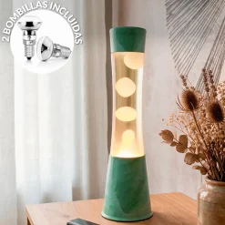 Lámpara de lava con base jade con líquido transparente con Lava menta