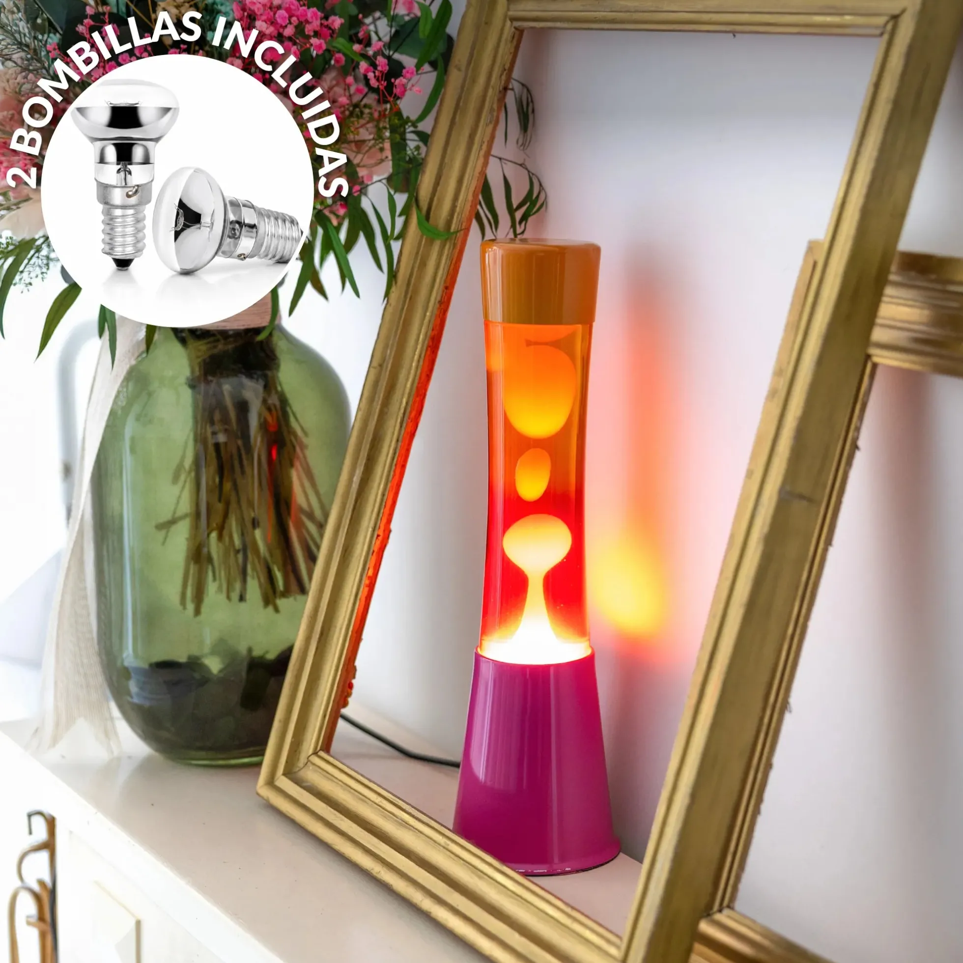 Lámpara de lava degradado rosa y naranja