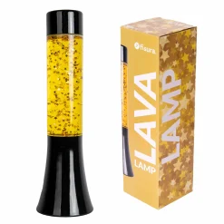 Lámpara de lava glitter de estrellas de 30 cm con base negra y líquido amarillo