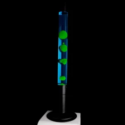 Lámpara de lava grande verde con base negra y líquido azul