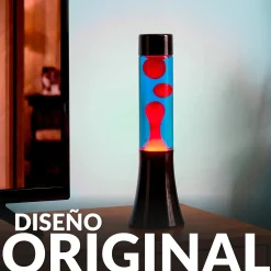Lámpara de lava roja de 30 cm con base negra y líquido azul