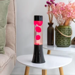 Lámpara de lava rosa de 30 cm con base negra