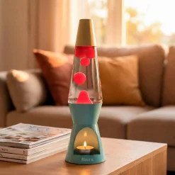 Lámpara de lava vela azul y beige