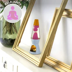 Lámpara de lava vela naranja, rosa y azul