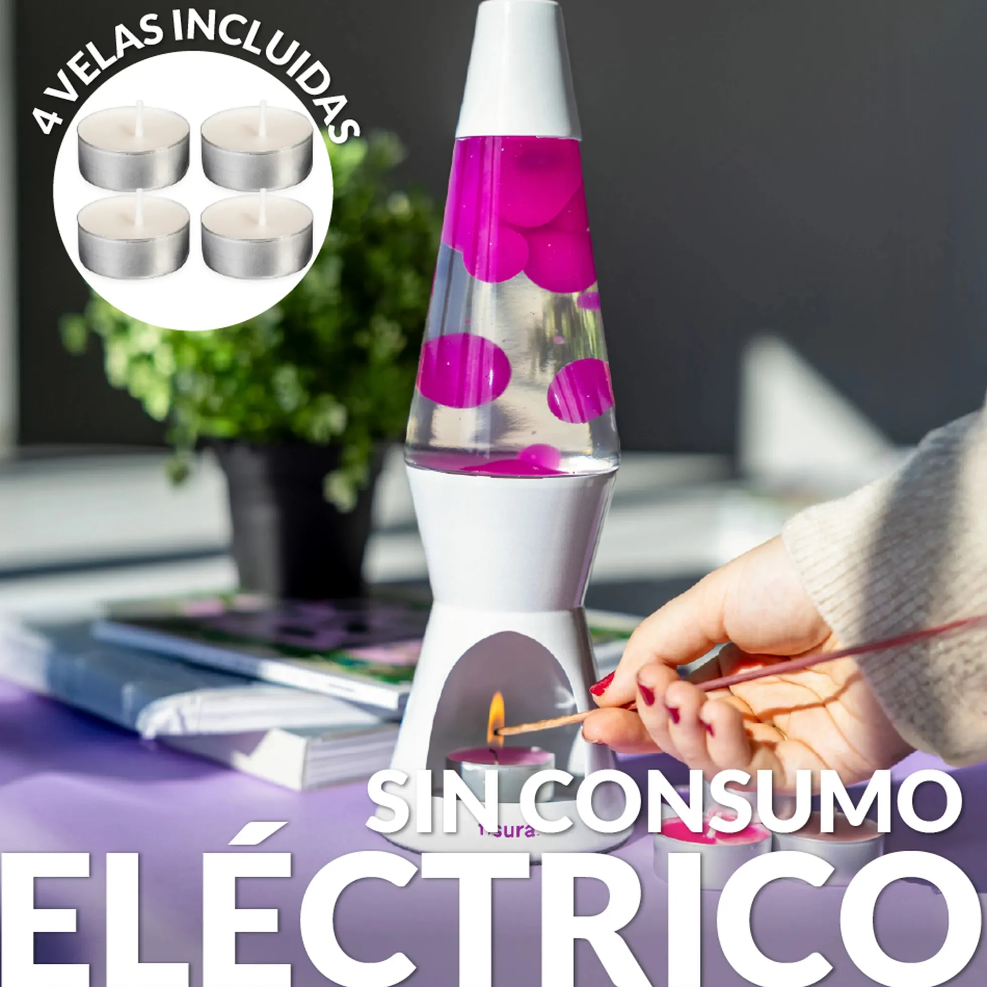 Lámpara de lava vela rosa
