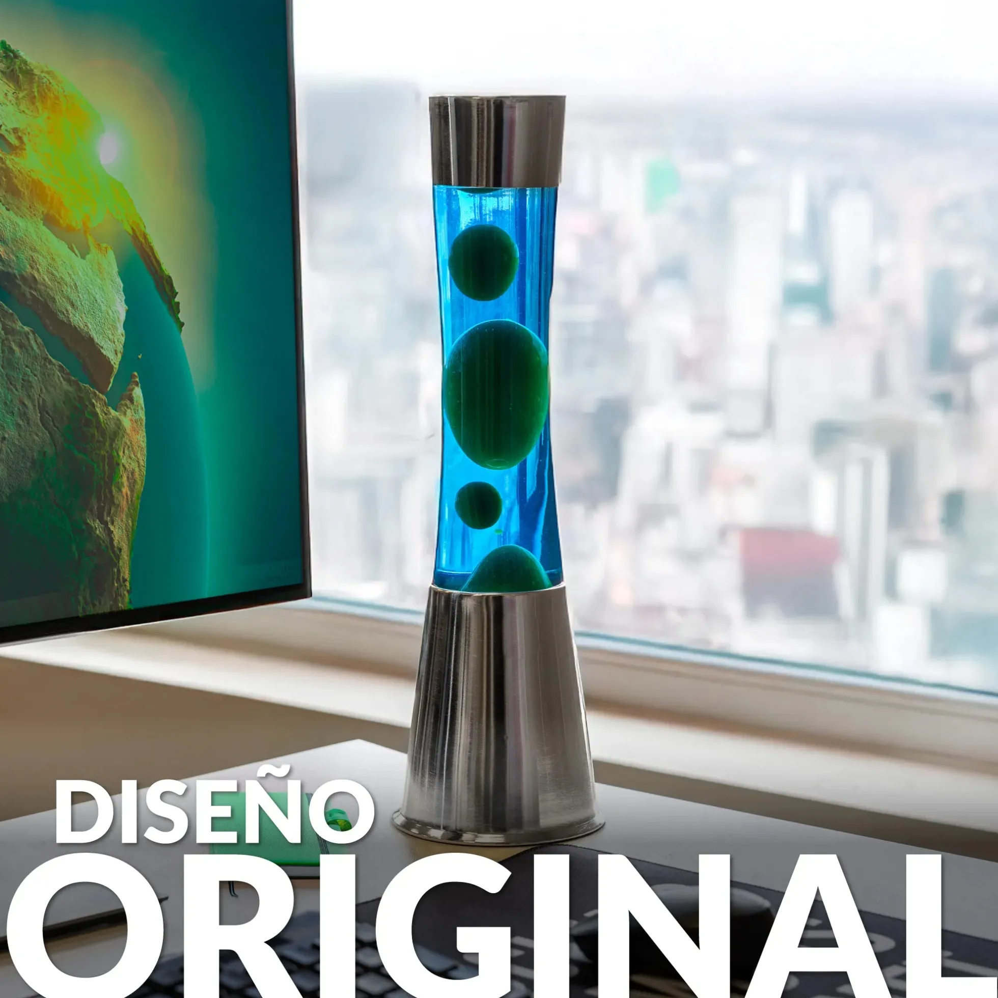Lámpara de lava verde y azul