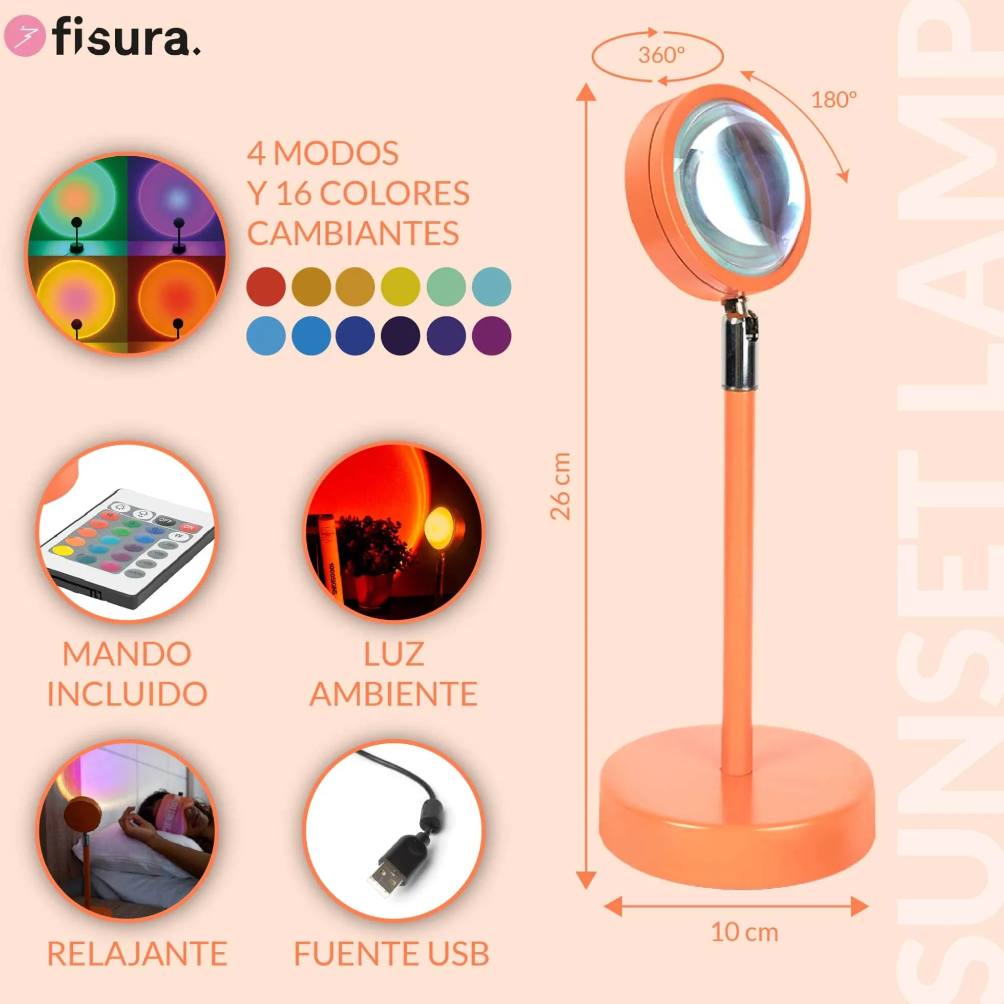 Lámpara de Mesa "Atardecer" naranja