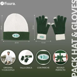 Pack de gorro y guantes “I’m cold” verde y gris