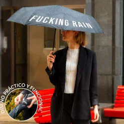 Paraguas plegable "Fucking Rain" negro