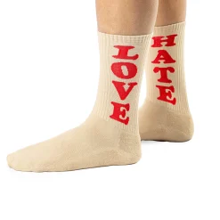 Par de calcetines Unisex "Love & Hate" Beige