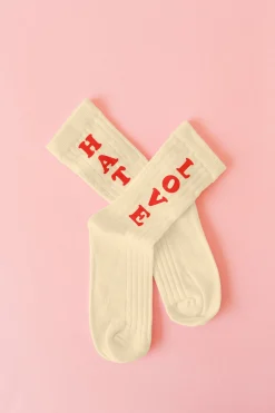 Par de calcetines Unisex "Love & Hate" Beige