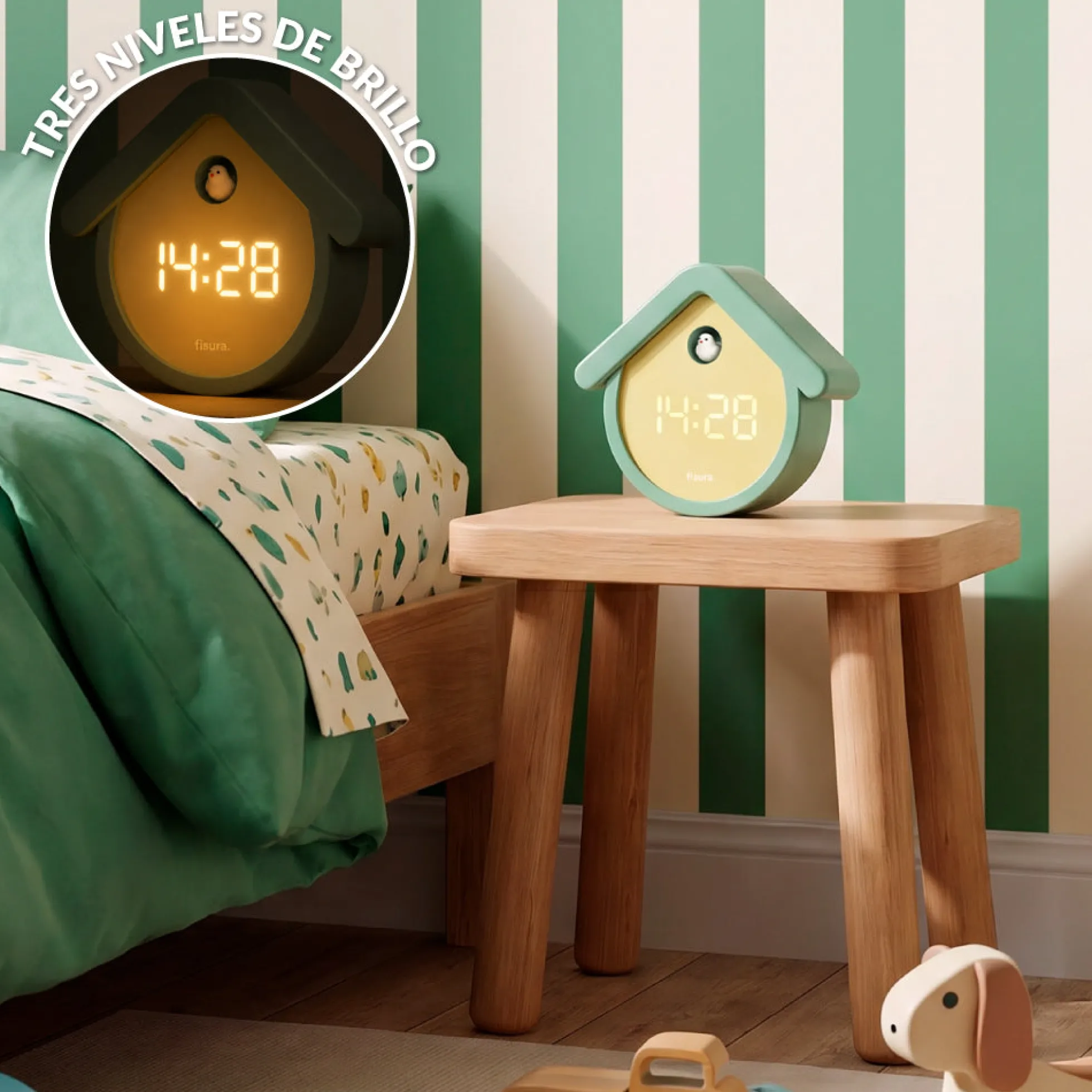Reloj cuco digital menta y beige