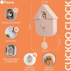 Reloj de cuco beige con dial naranja