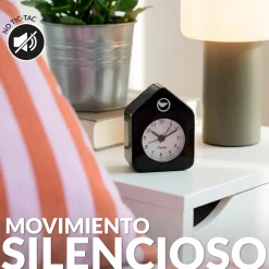 Reloj despertador casita mini blanco y negro