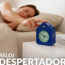 Reloj despertador casita mini azul