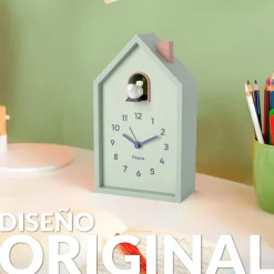 Reloj despertador cuco casita menta
