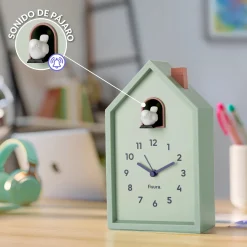 Reloj despertador cuco casita menta