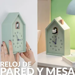 Reloj despertador cuco casita menta