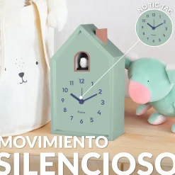 Reloj despertador cuco casita menta