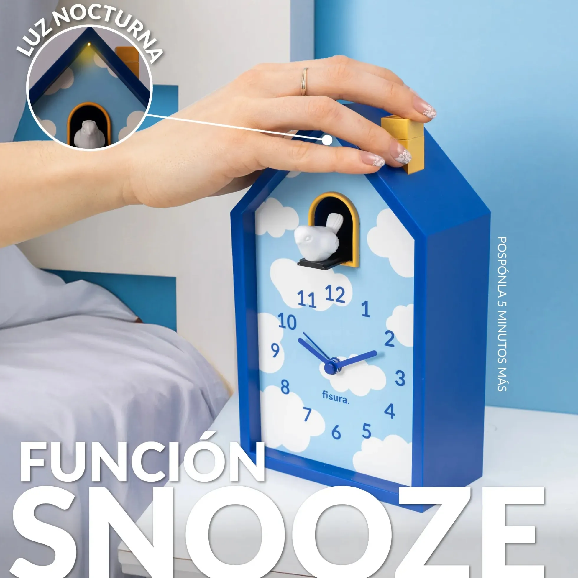 Reloj despertador cuco casita nubes