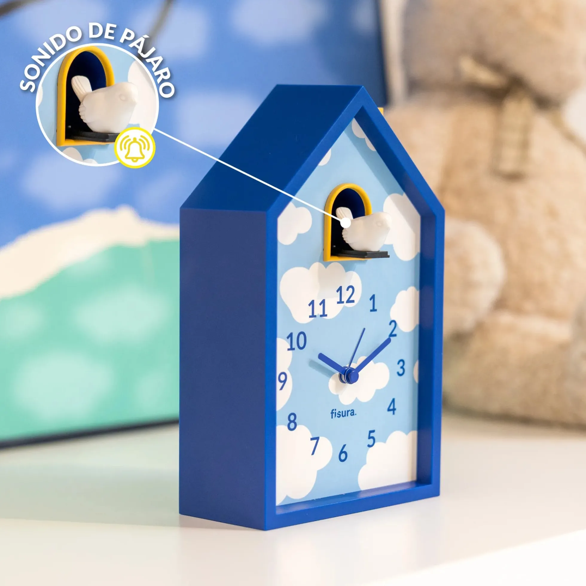 Reloj despertador cuco casita nubes