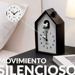 Reloj despertador cuco casita blanco y negro